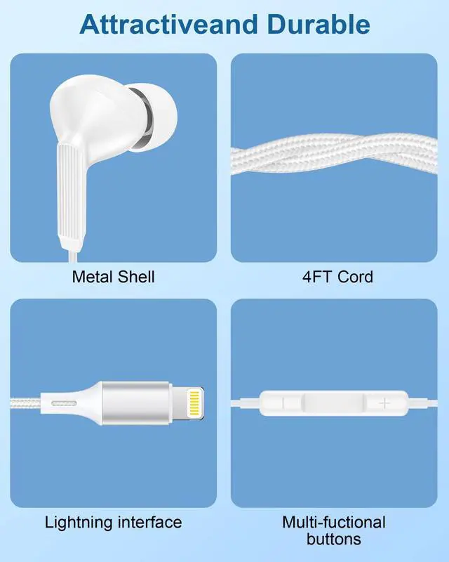 Alt view image 5 of 7 - Lightning Headphones for iPhone 14/13/12 Pro Max, Wired Earbuds Lightning | Apple MFi Certified Earbuds with Microphone & Volume Control, HiFi Stereo Earphones Wired Compatible with iPhone 11 XR SE 8