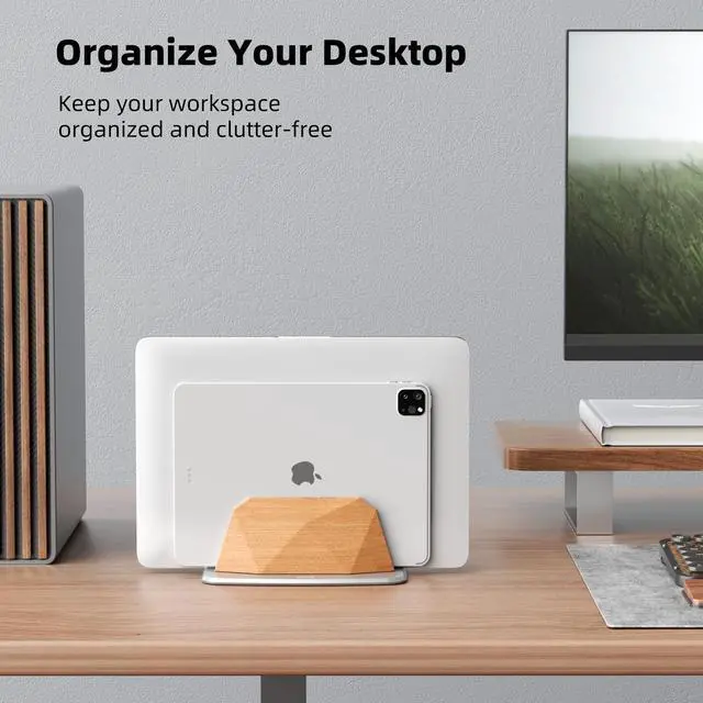 Alt view image 5 of 6 - Vertical Laptop Stand - Wooden Adjustable Laptop Holder,Desktop Dock Compatible with All MacBook, Surface,Chromebook,Dell & More(Beechwood)