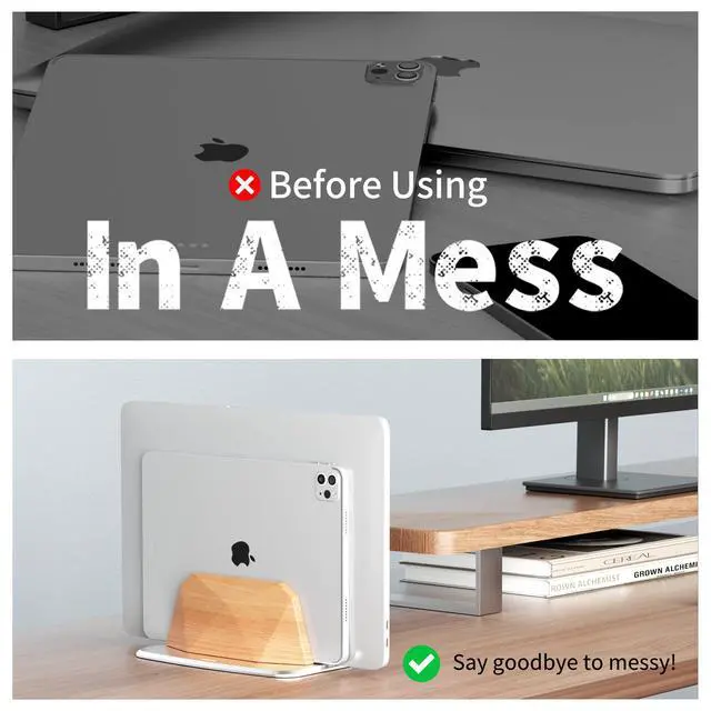Alt view image 6 of 6 - Vertical Laptop Stand - Wooden Adjustable Laptop Holder,Desktop Dock Compatible with All MacBook, Surface,Chromebook,Dell & More(Beechwood)