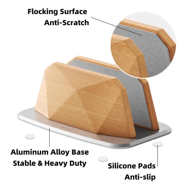 Alt view image 4 of 6 - Vertical Laptop Stand - Wooden Adjustable Laptop Holder,Desktop Dock Compatible with All MacBook, Surface,Chromebook,Dell & More(Beechwood)