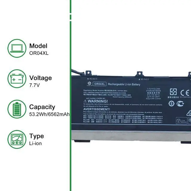 Alt view image 2 of 5 - OR04XL L34449-002 53.2Wh Laptop Battery Replacement for HP EliteBook X360 830 G5 G6 Series Notebook HSTNN-DB9C HSTNN-IB8U L34209-1B1 Black 7.7V 6562mAh