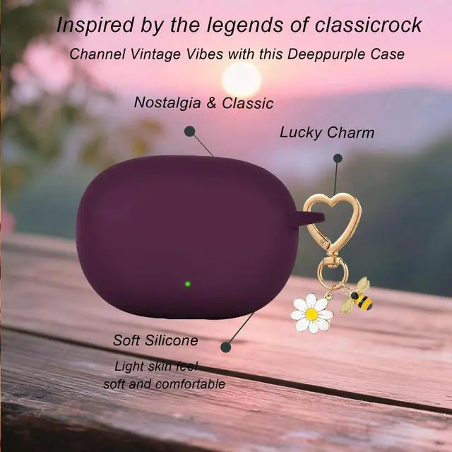 Alt view image 5 of 6 - for Beats Studio Buds Case/Studio Buds Plus Case Cover with Cute Bee Daisy Flower Charm Keychain,Soft Silicone Cover Protective for Beats Studio Buds+ Charging Case Dark Purple