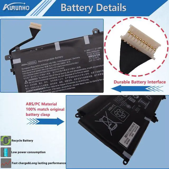 Alt view image 3 of 6 - AD03XL Laptop Battery Replacement for HP Envy 13-AD 13-AD000 13-AD100 13-AD1XX 13-AD002NG 13-AD101TX 13-AD104TX 13-AD109TX 13-AD012NA Series 921439-855 921409-2C1 921409-271 51.4Wh