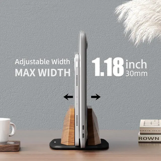 Alt view image 3 of 6 - Vertical Laptop Stand - Walnut Adjustable Laptop Holder,Desktop Dock Compatible with All MacBook, Surface,Chromebook,Dell & More(Walnut)