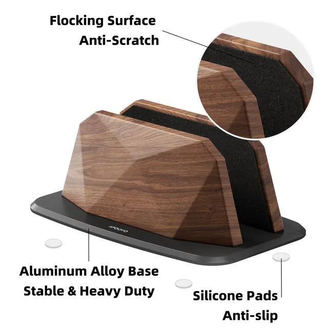 Alt view image 4 of 6 - Vertical Laptop Stand - Walnut Adjustable Laptop Holder,Desktop Dock Compatible with All MacBook, Surface,Chromebook,Dell & More(Walnut)