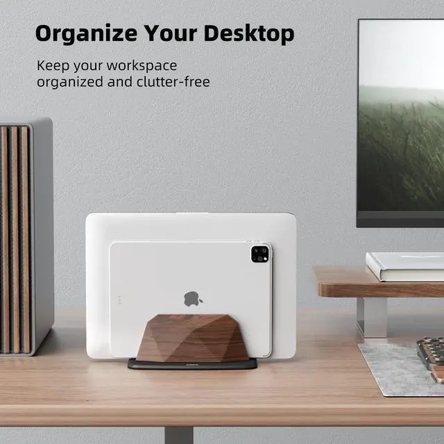 Alt view image 5 of 6 - Vertical Laptop Stand - Walnut Adjustable Laptop Holder,Desktop Dock Compatible with All MacBook, Surface,Chromebook,Dell & More(Walnut)