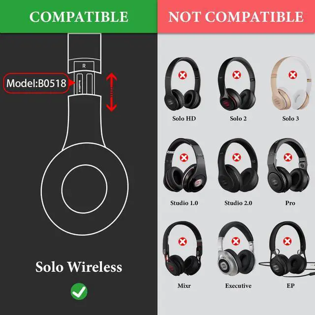 Alt view image 4 of 6 - Replacement Ear Pads Compatible with Beats Solo Wireless (Solo Bluetooth) (810-00012-00) Headphones Only, Ear Cushions with Video Guide (Black)