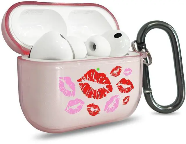 Main image of for AirPods Pro 3 Case Cover with Art Skin, Cute TPU AirPods Case with Keychain Hook, Semi-Transparent Decorative Case for Women, Red Lips, Clear Pink