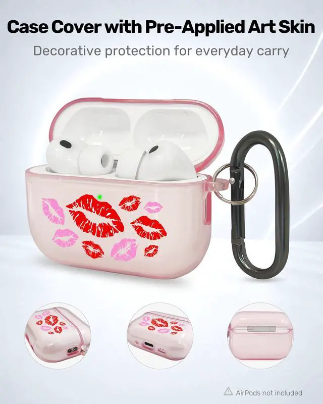 Alt view image 2 of 6 - for AirPods Pro 3 Case Cover with Art Skin, Cute TPU AirPods Case with Keychain Hook, Semi-Transparent Decorative Case for Women, Red Lips, Clear Pink