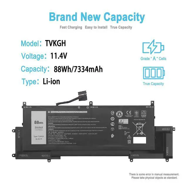 Alt view image 2 of 7 - 88Wh TVKGH Replacement Laptop Battery for Dell Latitude 9510 9520 Latitude 9520 2-in-1 Series Notebook N7HT0 N7HTO V5K68 N2NLL 0HYMNG 089GNG 0PKW00 11.4V 7334mAh 6-Cell