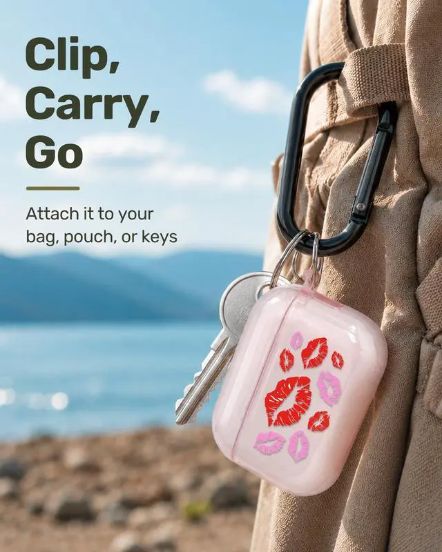 Alt view image 6 of 6 - for AirPods 4 Case Cover with Art Skin, Cute TPU AirPods Case with Keychain Hook, Semi-Transparent Decorative Case for Women, Red Lips, Clear Pink