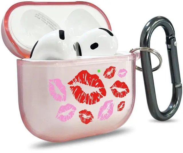 Main image of for AirPods 4 Case Cover with Art Skin, Cute TPU AirPods Case with Keychain Hook, Semi-Transparent Decorative Case for Women, Red Lips, Clear Pink