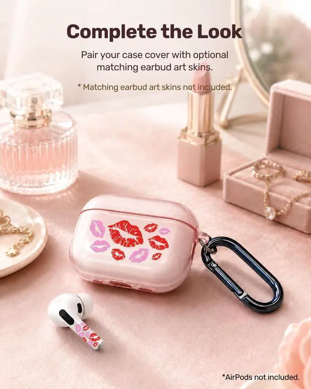 Alt view image 5 of 6 - for AirPods Pro 3 Case Cover with Art Skin, Cute TPU AirPods Case with Keychain Hook, Semi-Transparent Decorative Case for Women, Red Lips, Clear Pink
