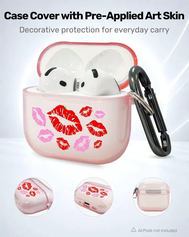 Alt view image 2 of 6 - for AirPods 4 Case Cover with Art Skin, Cute TPU AirPods Case with Keychain Hook, Semi-Transparent Decorative Case for Women, Red Lips, Clear Pink