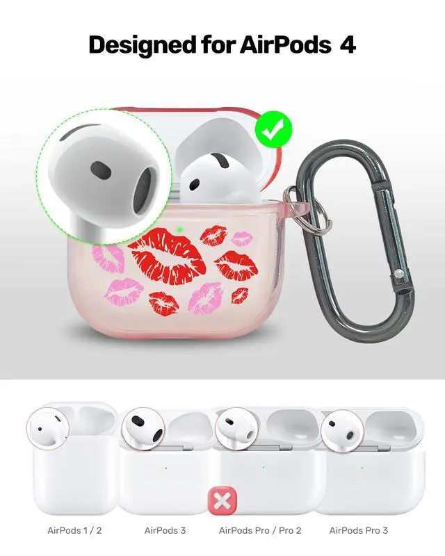 Alt view image 3 of 6 - for AirPods 4 Case Cover with Art Skin, Cute TPU AirPods Case with Keychain Hook, Semi-Transparent Decorative Case for Women, Red Lips, Clear Pink