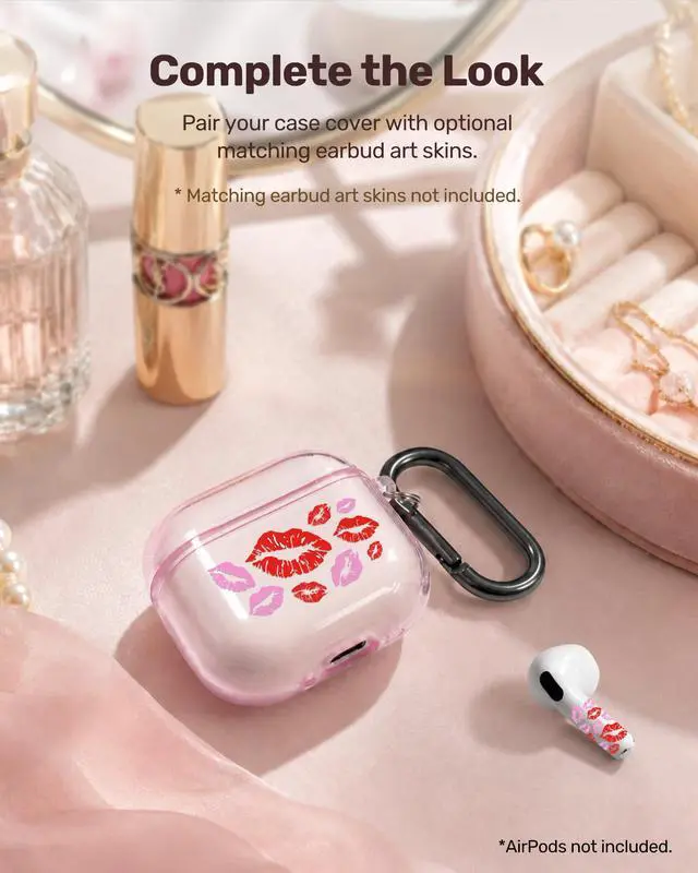 Alt view image 5 of 6 - for AirPods 4 Case Cover with Art Skin, Cute TPU AirPods Case with Keychain Hook, Semi-Transparent Decorative Case for Women, Red Lips, Clear Pink