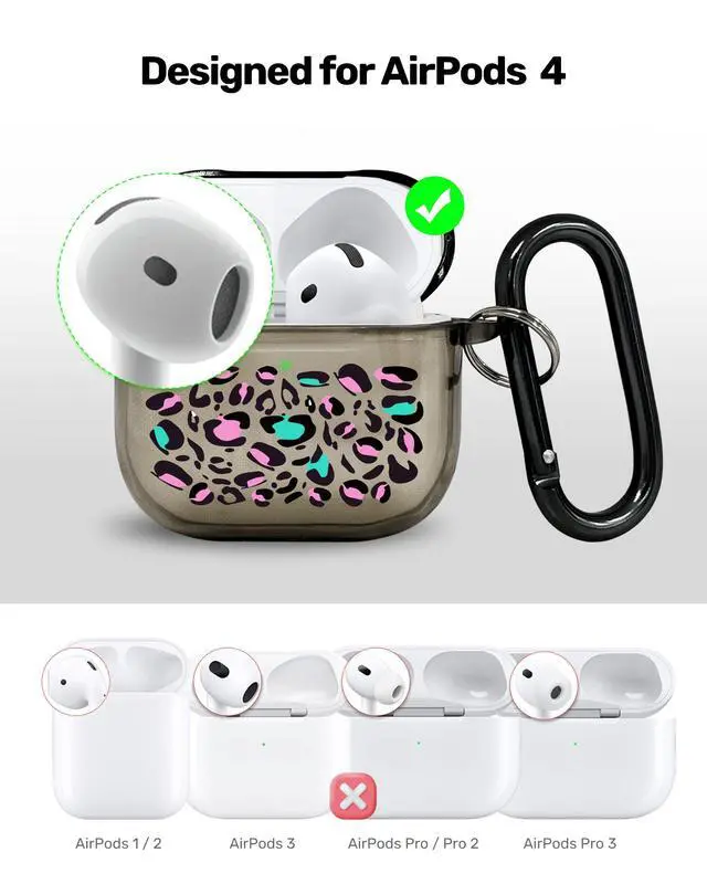 Alt view image 3 of 6 - for AirPods 4 Case Cover with Art Skin, Cute TPU AirPods Case with Keychain Hook, Semi-Transparent Decorative Case for Women, Leopard, Clear Black