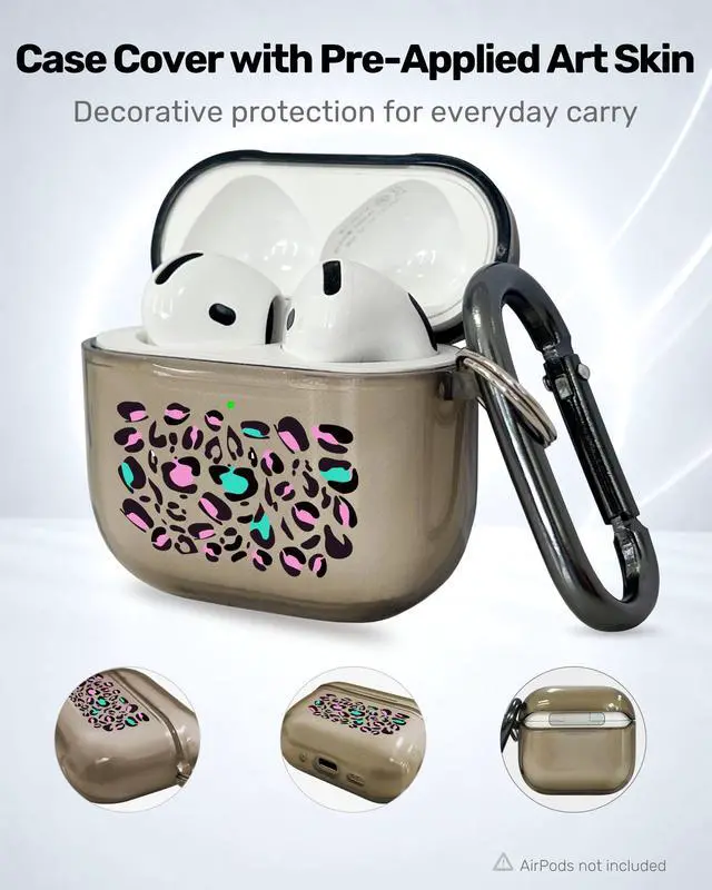 Alt view image 2 of 6 - for AirPods 4 Case Cover with Art Skin, Cute TPU AirPods Case with Keychain Hook, Semi-Transparent Decorative Case for Women, Leopard, Clear Black