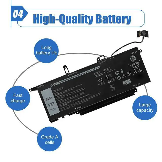 Alt view image 5 of 6 - 52Wh NF2MW Laptop Battery Replacement for Dell Latitude 7400 2-in-1 Latitude 14 9410 2-in-1 Series 085XM8 08W3YY C76H7 0C76H7 7146W G8F6M 0G8F6M 02K0CK DJ5GG P110G P110G001 7.6V 6500mAh