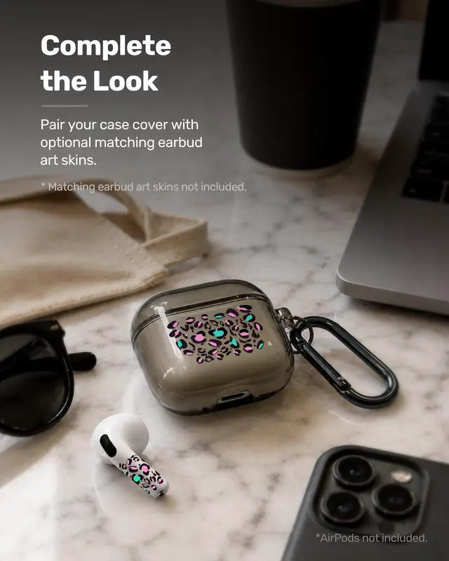 Alt view image 5 of 6 - for AirPods 4 Case Cover with Art Skin, Cute TPU AirPods Case with Keychain Hook, Semi-Transparent Decorative Case for Women, Leopard, Clear Black