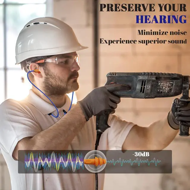 Alt view image 2 of 6 - Bluetooth Earplug Headphones, Neckband Wireless Work Earbuds, Noise Reduction Ear Plugs with 20 Hour Battery, Sweatproof in-Ear Earphones with Mic and Controls, for Work Construction Safety