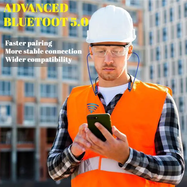 Alt view image 6 of 6 - Bluetooth Earplug Headphones, Neckband Wireless Work Earbuds, Noise Reduction Ear Plugs with 20 Hour Battery, Sweatproof in-Ear Earphones with Mic and Controls, for Work Construction Safety