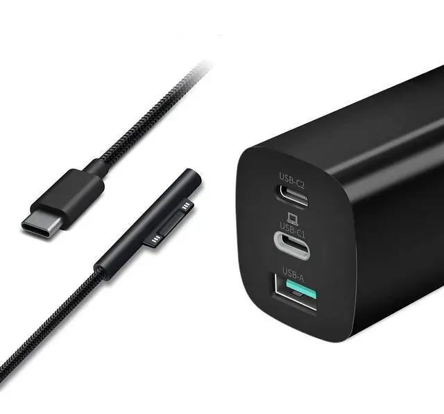 Main image of USB C GaN Charger for Surface Tablets, 65W GaNk Charger with 6ft Nylon Surface to USB C Cable, Compatible for Microsoft Surface Pro 10 7/6/5/4/3 Surface Go 4/3/2/1, Black, GaN-001US
