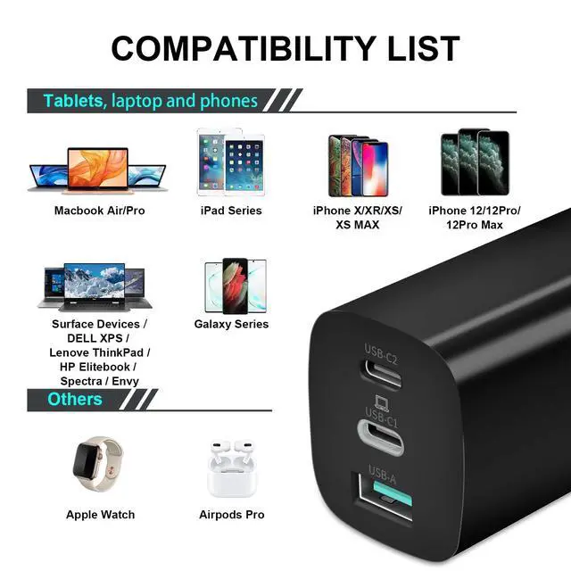 Alt view image 5 of 7 - USB C GaN Charger for Surface Tablets, 65W GaNk Charger with 6ft Nylon Surface to USB C Cable, Compatible for Microsoft Surface Pro 10 7/6/5/4/3 Surface Go 4/3/2/1, Black, GaN-001US