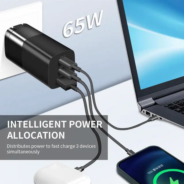 Alt view image 6 of 7 - USB C GaN Charger for Surface Tablets, 65W GaNk Charger with 6ft Nylon Surface to USB C Cable, Compatible for Microsoft Surface Pro 10 7/6/5/4/3 Surface Go 4/3/2/1, Black, GaN-001US
