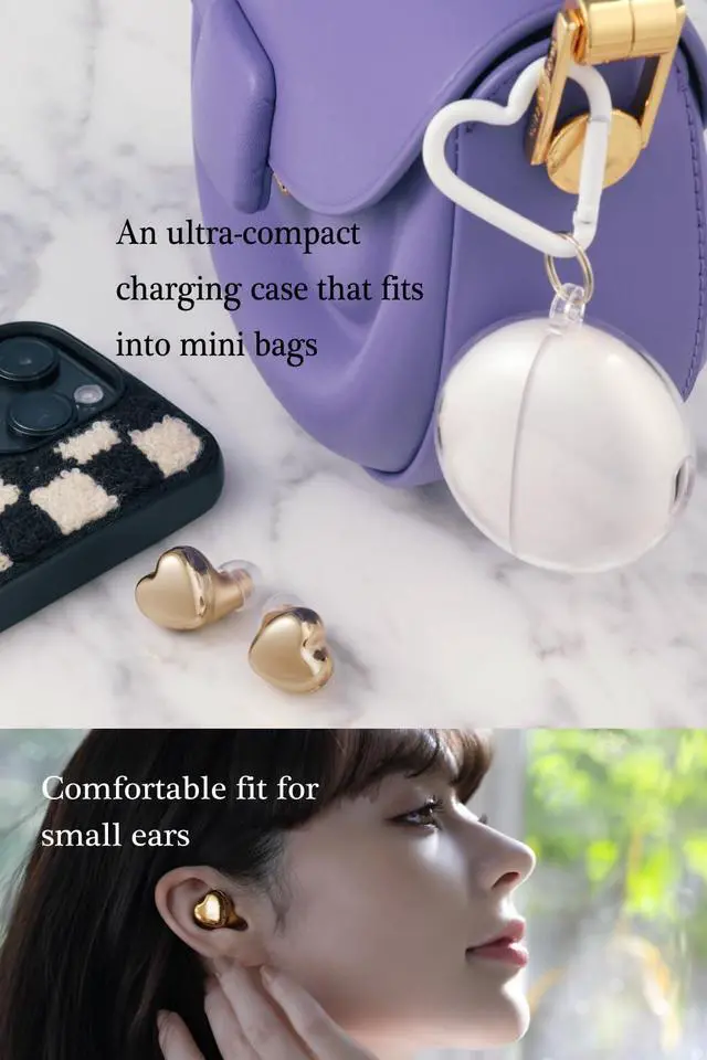 Alt view image 3 of 6 - TE-I3 Cute Heart-Shaped Wireless Earbuds for Small Ears with Clear Hard Case, Bluetooth 5.3, Up to 23 Hours Playtime, IPX4 Waterproof, Multipoint Connection, Ambient Sound, Bulid in Mic (Red)