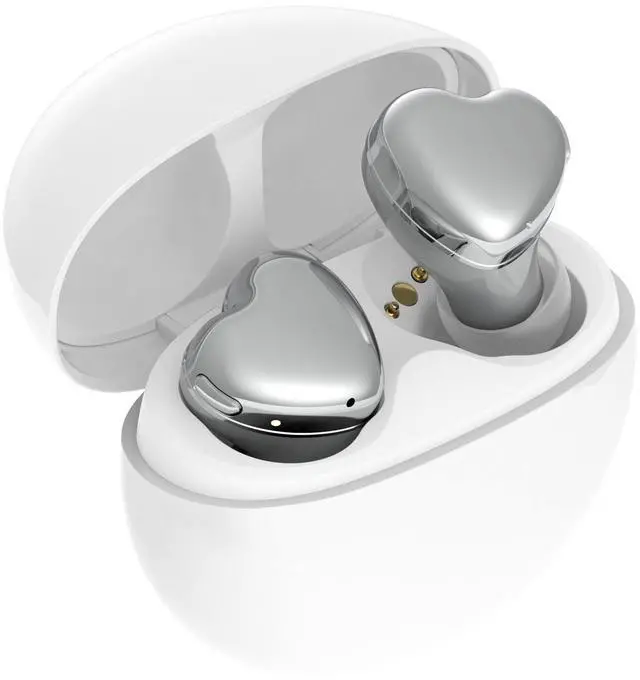 Main image of TE-I3 Cute Heart-Shaped Wireless Earbuds for Small Ears with Clear Hard Case, Bluetooth 5.3, Up to 23 Hours Playtime, IPX4 Waterproof, Multipoint Connection, Ambient Sound, Bulid in Mic (Silver)