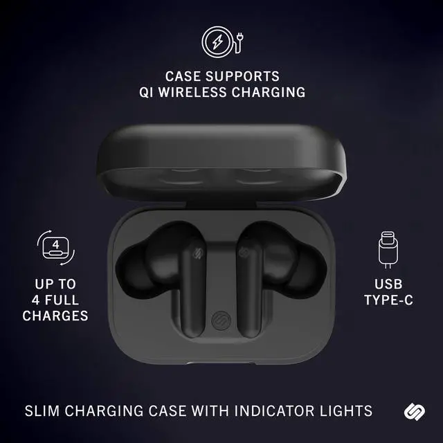 Alt view image 6 of 6 - True Wireless Earbuds Headphones with Active Noise Cancelling, 25 Hours Playtime, Touch Controls & 6 Microphones for Clear Calling, Bluetooth 5.0 Earphones, London, Black