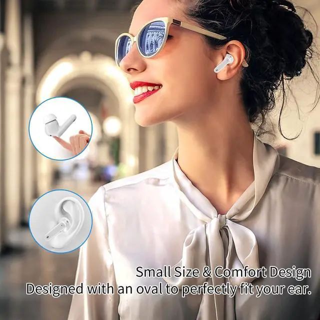 Alt view image 3 of 5 - Azoss Wireless Earbuds with Active Noise Cancellation, Bluetooth 5.3, 48H Playtime, Clip-On Design, White - Waterproof, Mic for Hands-Free Calls for iPhone, Android, Pad, Sports, Workout