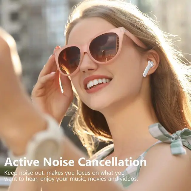 Alt view image 5 of 5 - Azoss Wireless Earbuds with Active Noise Cancellation, Bluetooth 5.3, 48H Playtime, Clip-On Design, White - Waterproof, Mic for Hands-Free Calls for iPhone, Android, Pad, Sports, Workout