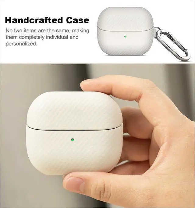 Alt view image 5 of 7 - Leather Case - Samsung Galaxy Buds 3 Pro & 3 & 3 FE Case with Clip | Selected Skin-friendly Cowhide Leather, Carbon Fibre Texture, Handmade Drop Protective Hard Cover for Samsung Earbuds - White