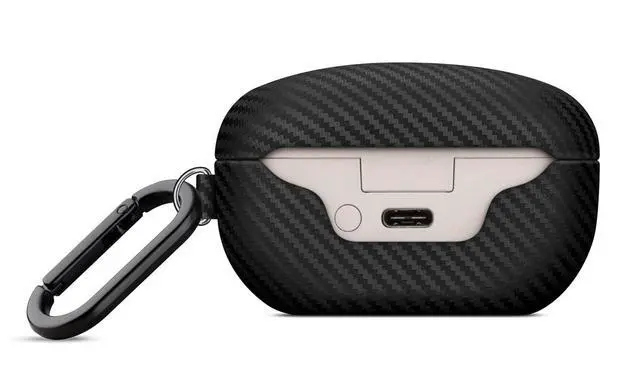 Alt view image 4 of 7 - Leather Case - for WF-1000XM5 Case Cover with Keychain - Selected Skin-Friendly Leather, with Carbon Fibre Texture, Handmade Shockproof Protective Hard Cover for Sony WF 1000XM5 - Black