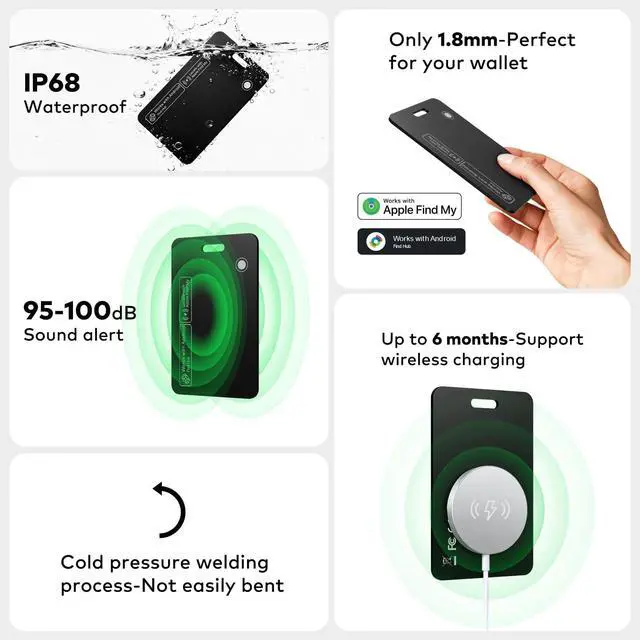 Alt view image 2 of 7 - Dual Platform Wallet Tracker Card, iOS&Android Anti-Loss Slim Smart Locator, Wireless Charging, Works with Apple Find My & Google Find Hub, Item Finder for Wallet Passport Keys Backpack