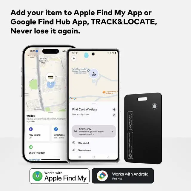 Alt view image 3 of 7 - Dual Platform Wallet Tracker Card, iOS&Android Anti-Loss Slim Smart Locator, Wireless Charging, Works with Apple Find My & Google Find Hub, Item Finder for Wallet Passport Keys Backpack