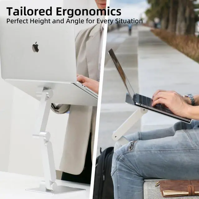 Alt view image 2 of 7 - Tall Desktop Stand for Laptop, Raise Up to 14 for Heavy Workstations and Gaming Laptops, Manual Gear-Locked Stable Riser for 13"17" Laptops (Silver, Slim)