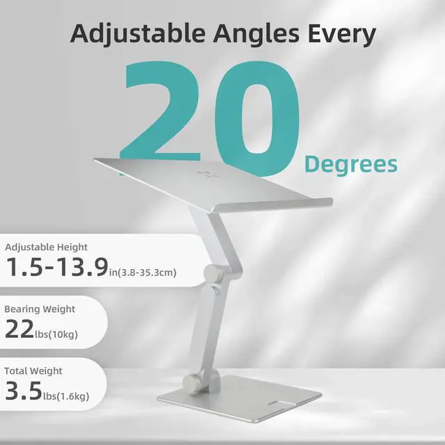 Alt view image 3 of 7 - Tall Desktop Stand for Laptop, Raise Up to 14 for Heavy Workstations and Gaming Laptops, Manual Gear-Locked Stable Riser for 13"17" Laptops (Silver, Slim)