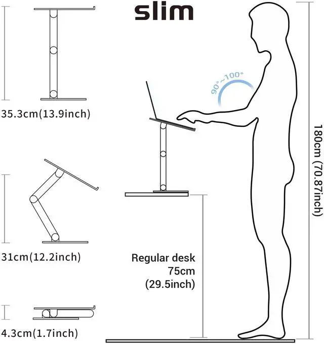 Alt view image 6 of 7 - Tall Desktop Stand for Laptop, Raise Up to 14 for Heavy Workstations and Gaming Laptops, Manual Gear-Locked Stable Riser for 13"17" Laptops (Silver, Slim)