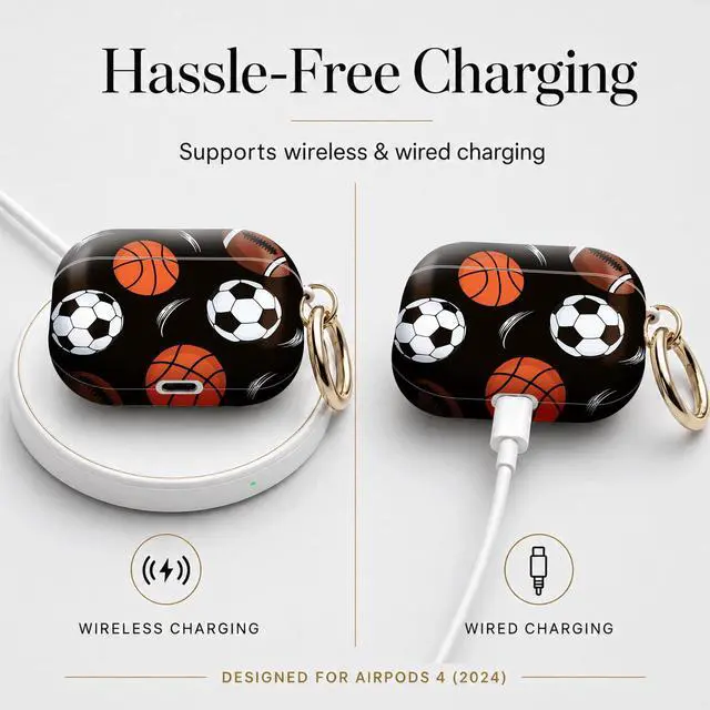 Alt view image 5 of 7 - Compatible with Airpod 4 Case,TPU Cute Pattern Protective, Shockproof Anti Scratch Case with Keychain Ring, Supports Wireless Charging(Basketball Soccer Football)