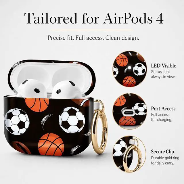 Alt view image 6 of 7 - Compatible with Airpod 4 Case,TPU Cute Pattern Protective, Shockproof Anti Scratch Case with Keychain Ring, Supports Wireless Charging(Basketball Soccer Football)