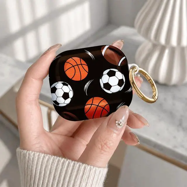 Alt view image 7 of 7 - Compatible with Airpod 4 Case,TPU Cute Pattern Protective, Shockproof Anti Scratch Case with Keychain Ring, Supports Wireless Charging(Basketball Soccer Football)