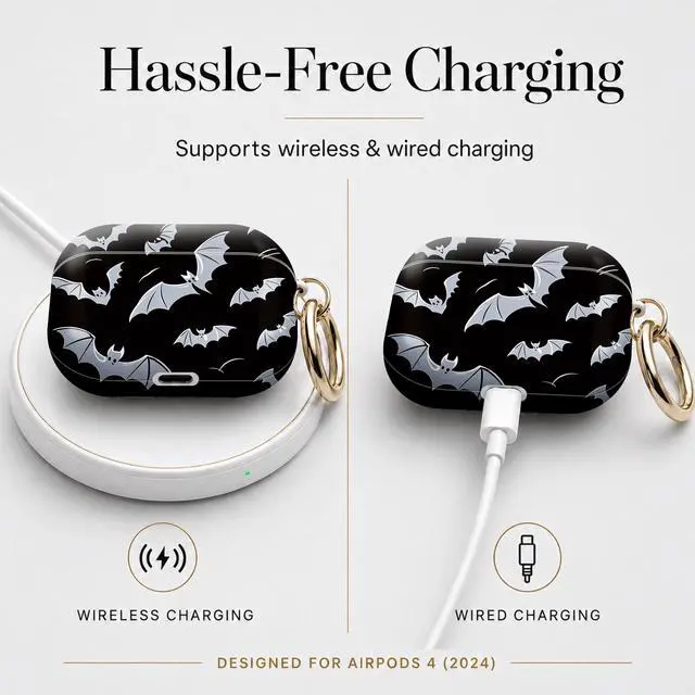 Alt view image 5 of 7 - Compatible with Airpod 4 Case,TPU Cute Pattern Protective, Shockproof Anti Scratch Case with Keychain Ring, Supports Wireless Charging(Bats Flying)
