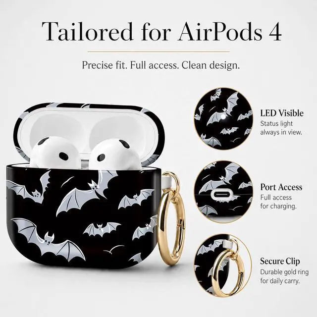 Alt view image 6 of 7 - Compatible with Airpod 4 Case,TPU Cute Pattern Protective, Shockproof Anti Scratch Case with Keychain Ring, Supports Wireless Charging(Bats Flying)