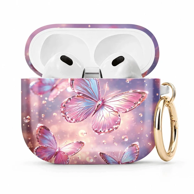 Main image of Compatible with Airpod 4 Case,TPU Cute Pattern Protective, Shockproof Anti Scratch Case with Keychain Ring, Supports Wireless Charging(Colorful Butterflies Floating in Sparkles)