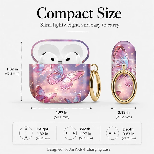 Alt view image 3 of 7 - Compatible with Airpod 4 Case,TPU Cute Pattern Protective, Shockproof Anti Scratch Case with Keychain Ring, Supports Wireless Charging(Colorful Butterflies Floating in Sparkles)