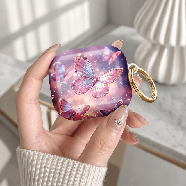 Alt view image 7 of 7 - Compatible with Airpod 4 Case,TPU Cute Pattern Protective, Shockproof Anti Scratch Case with Keychain Ring, Supports Wireless Charging(Colorful Butterflies Floating in Sparkles)