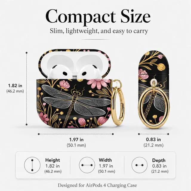 Alt view image 3 of 7 - Compatible with Airpod 4 Case,TPU Cute Pattern Protective, Shockproof Anti Scratch Case with Keychain Ring, Supports Wireless Charging(Dragonfly Floral Gold Pink Black)